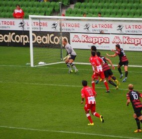 Action in the Wanderers' goalmouth