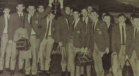 The Australian team return with the trophy from the Independence Day tournament in Vietnam. Source: Soccer World, 1 December 1967, p. 1.